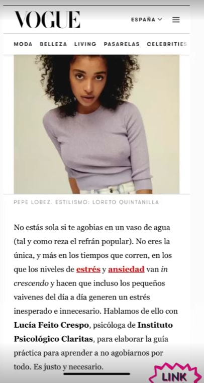 Recorte de un articulo publicado en Vogue que cita a Lucía Feito